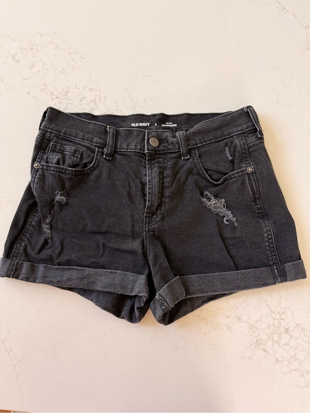 Old Navy Black Rolled Cuff Distressed Denim Shorts
